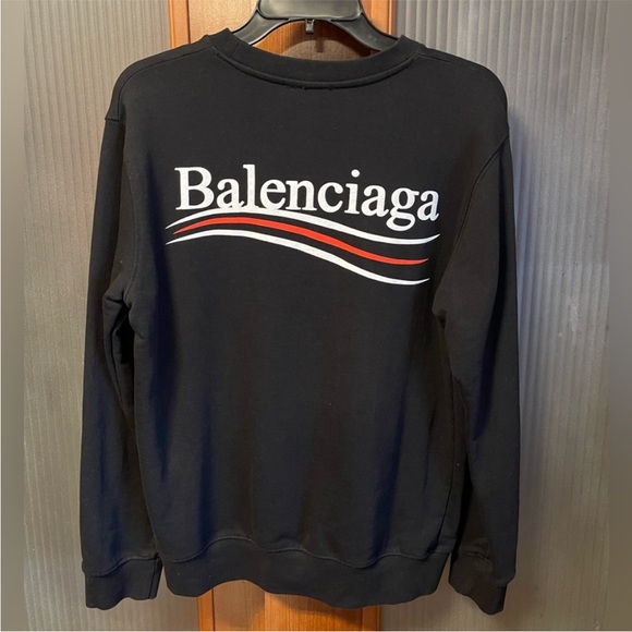 Balenciaga Black Crewneck Sweater with Red and White Accents